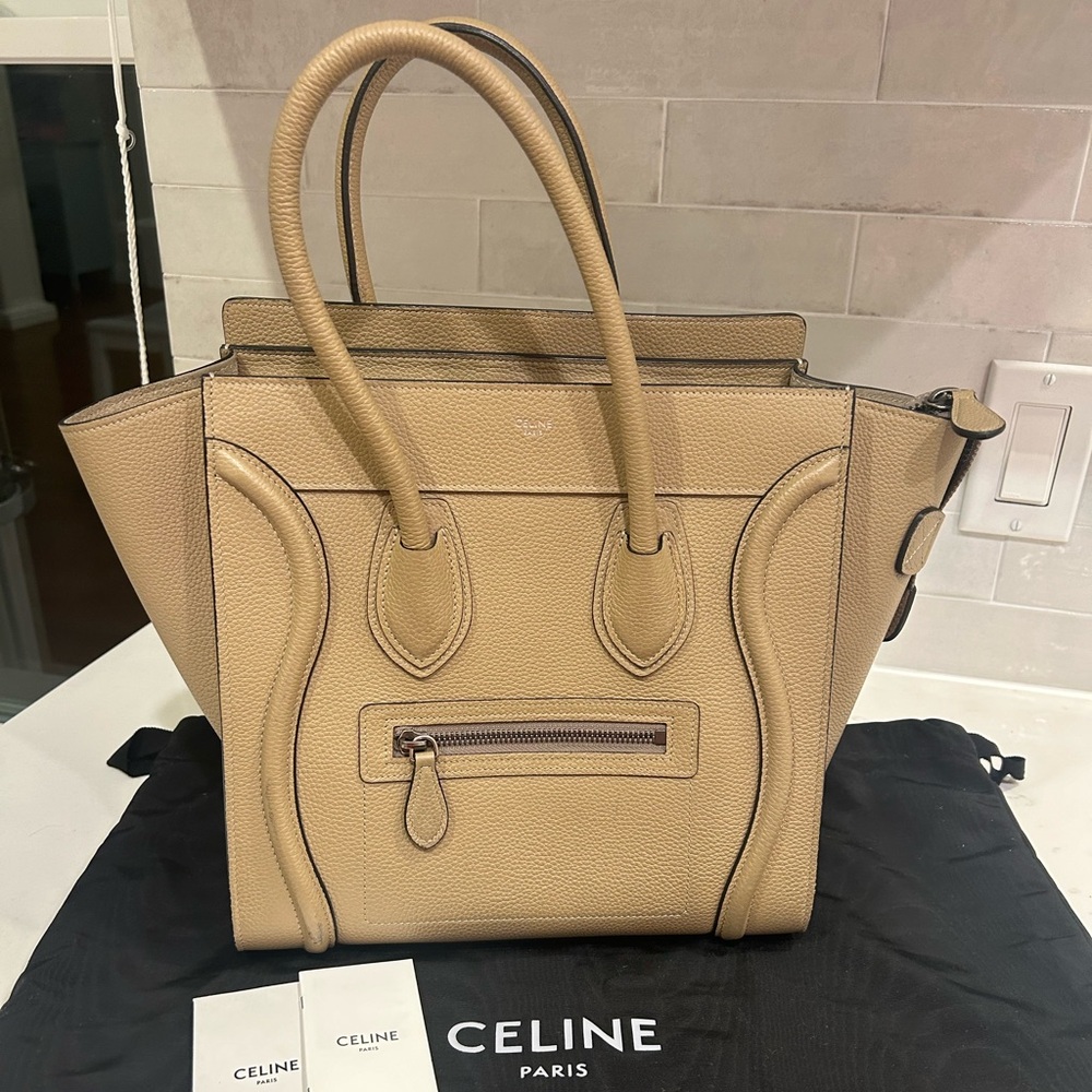 CELINE Drummed Calfskin Micro Luggage Dune